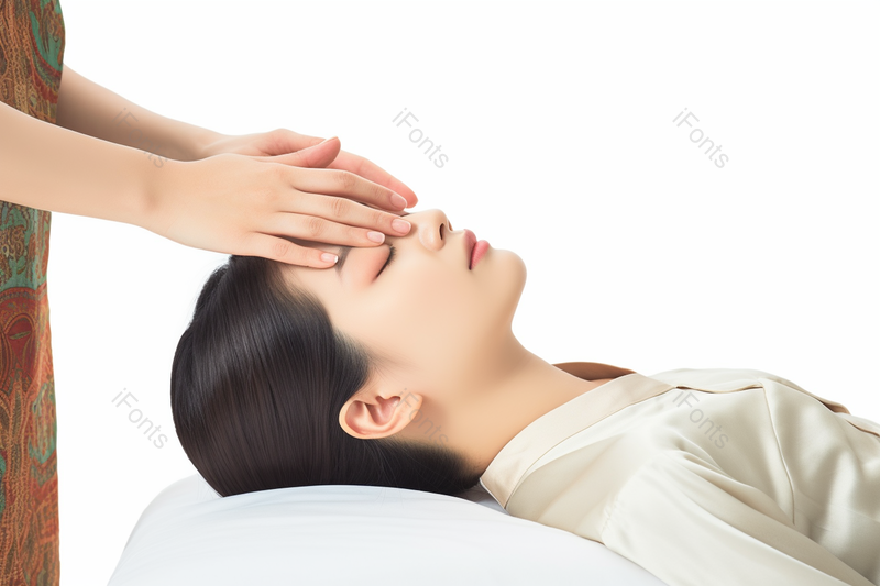 正在帮躺着的女性做头部按摩,高清,摄影图,摄影图片,图片大全,摄影图免费下载